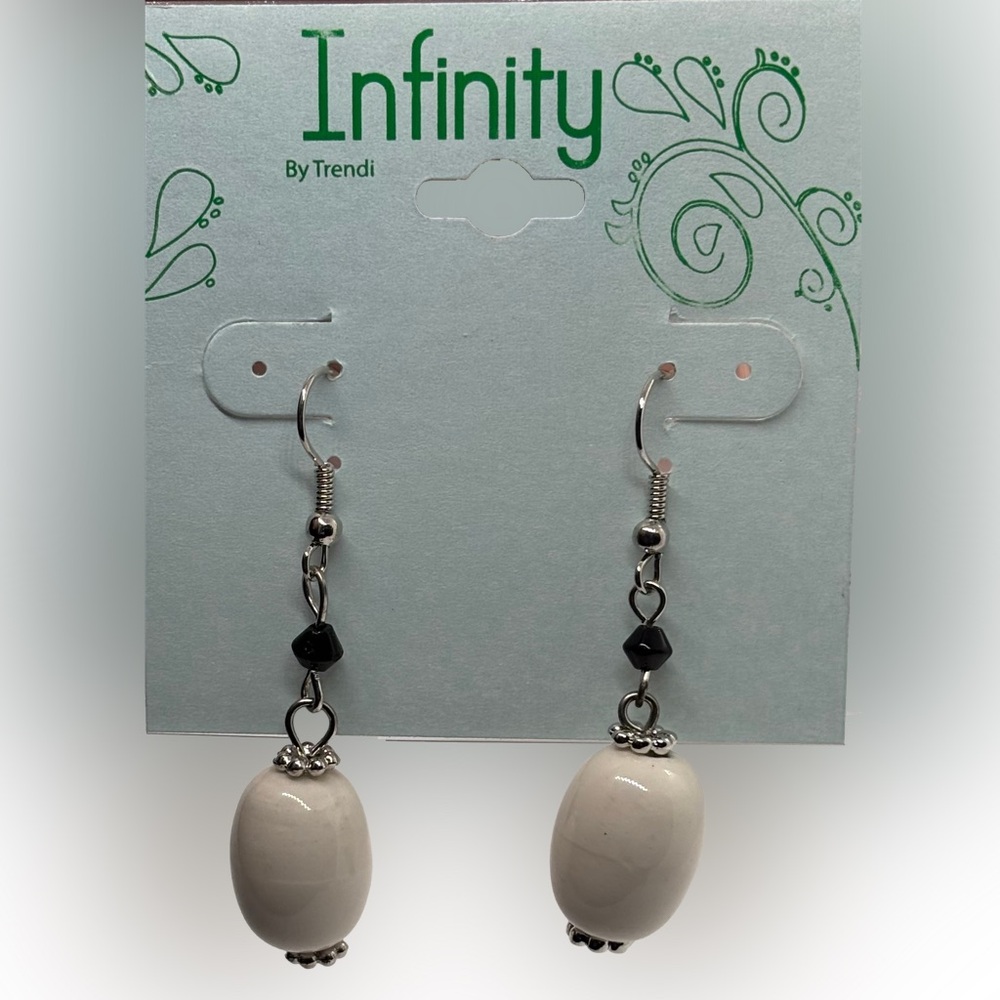 New Infinity by Trendi White & Black Oblong Bead Dangle Earrings